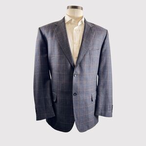 Baroni Lanificio Di Pray Mens Blazer Gray Plaid Wool Silk Two Button Suit 46R